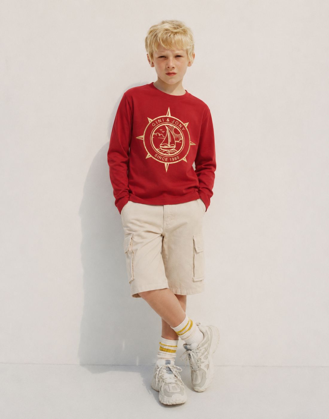 Boys Red Metallic Print T-Shirts