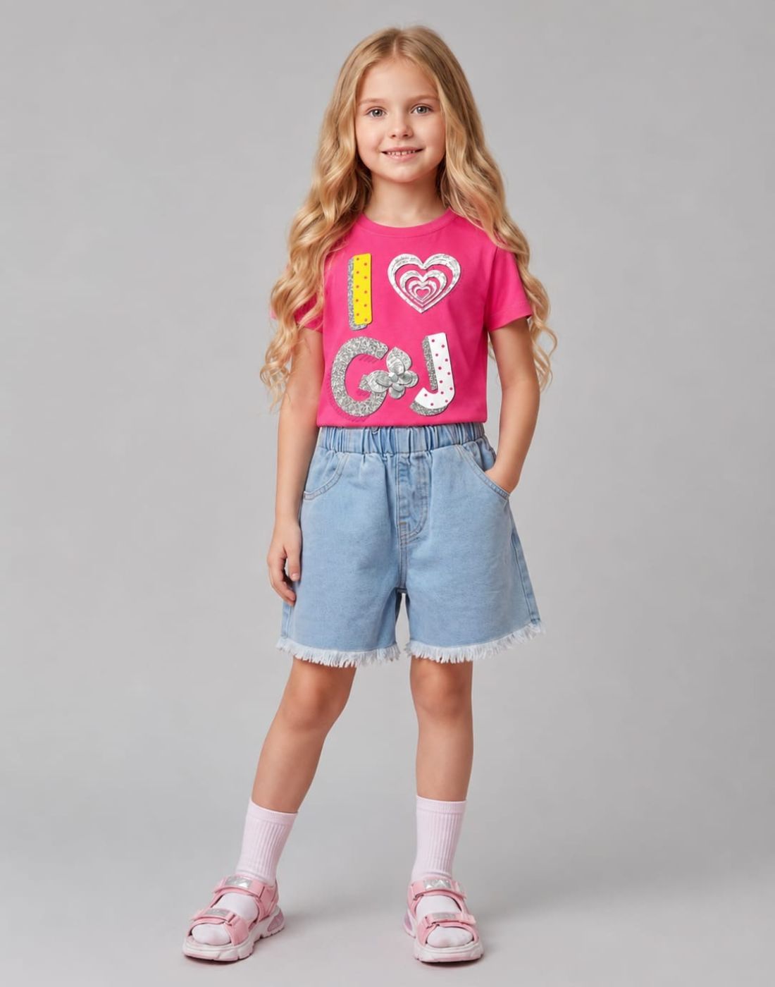 Girls pink Embellished Half Sleeve Knits Top