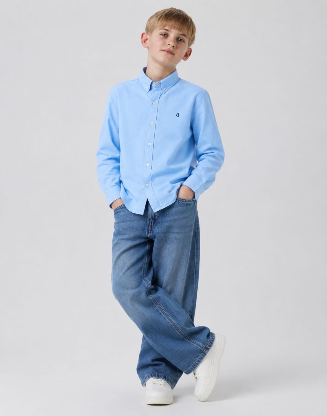 Boys Light Blue Solid Full Sleeve Shirt