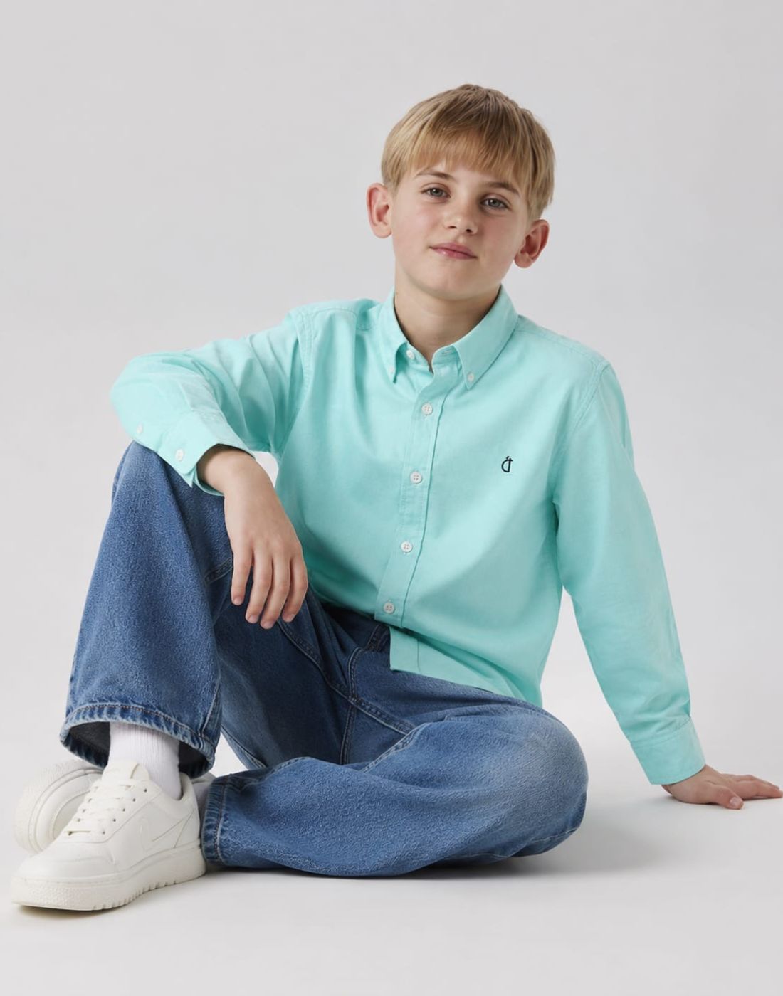 Boys Mint Green Solid Full Sleeve Shirt