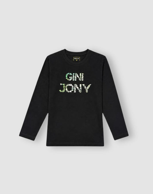 Girls Black Graphic Print Full Sleeve Knits Top