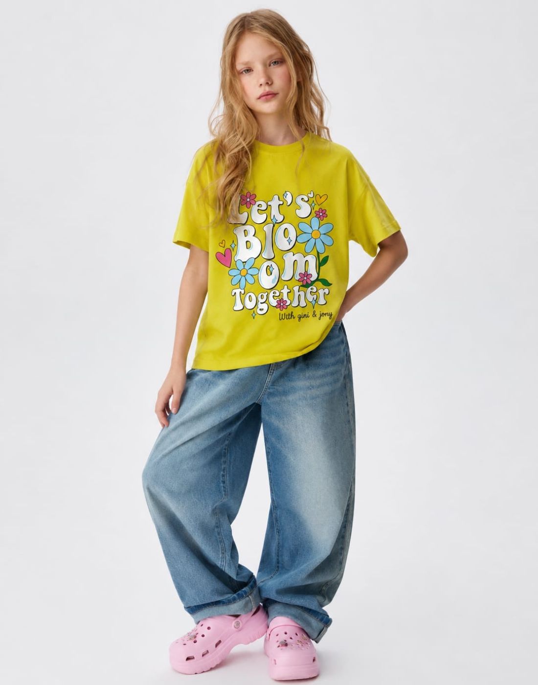 Girls Lime Green Graphic print Half Sleeve Knits Top