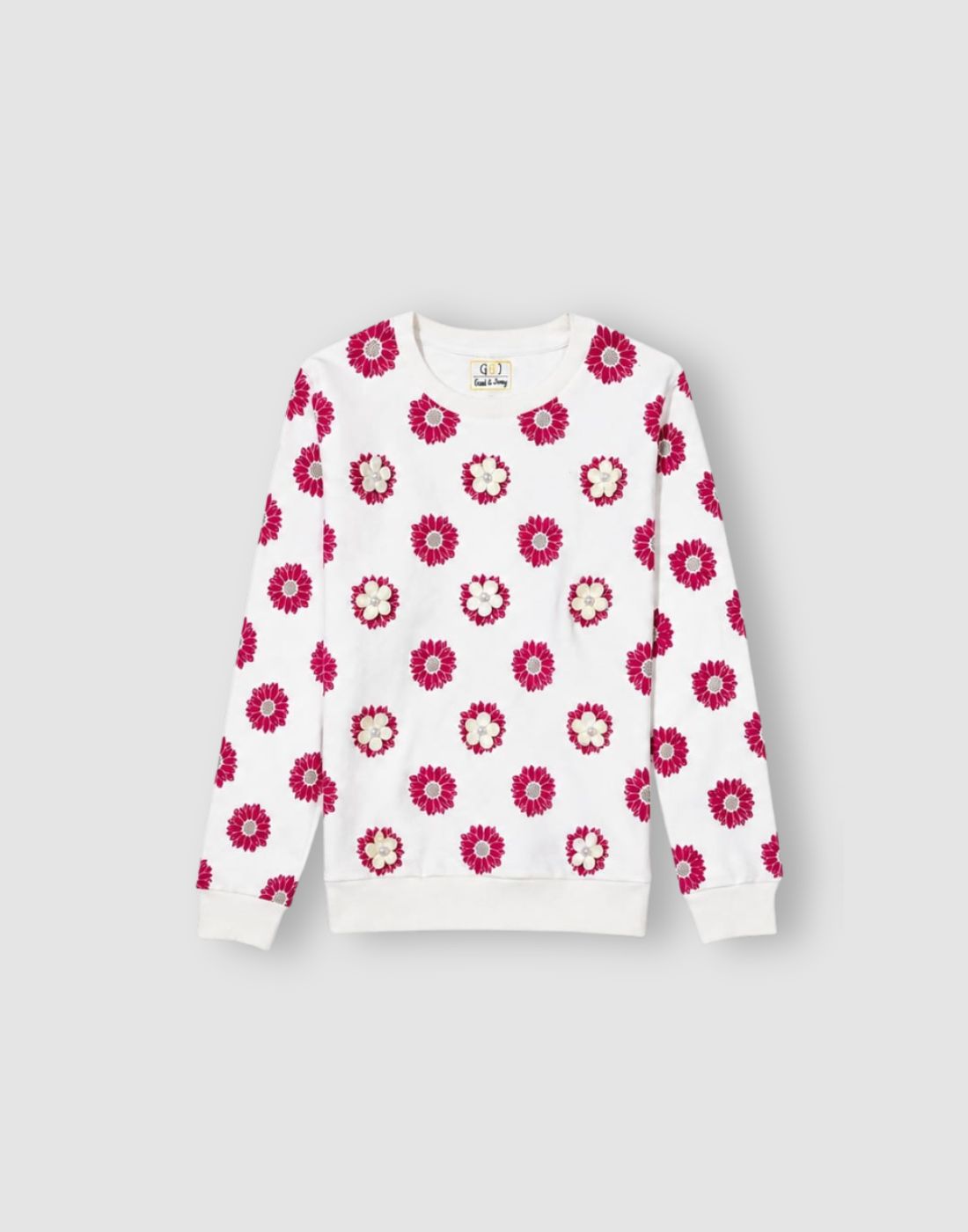 Girls White Floral Full Sleeve Knits Top