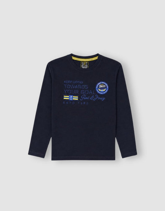 Boys Navy Blue Embroidery T-Shirts