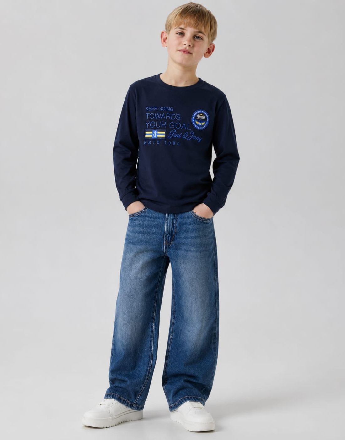 Boys Navy Blue Embroidery T-Shirts