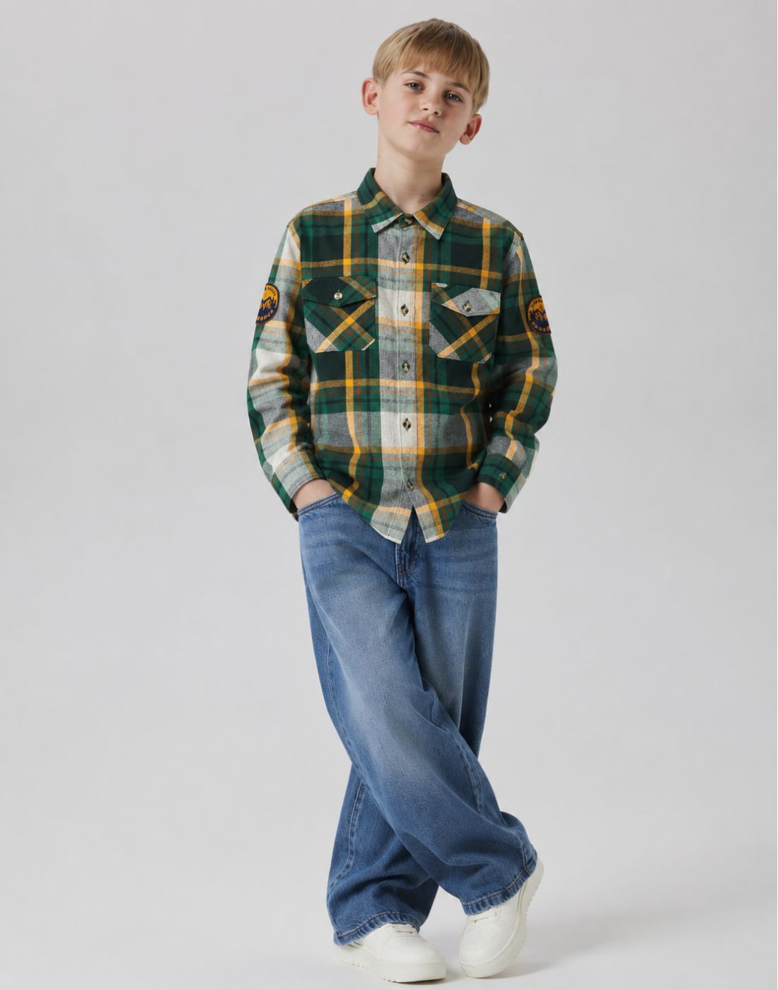 Boys Green Checks Full Sleeve Shirt