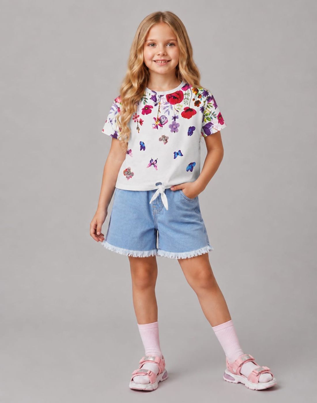 Girls White Cotton Knits Top Half Sleeves