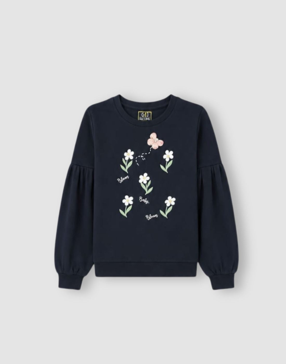 Girls Navy Blue Floral Full Sleeve Sweat Shirt