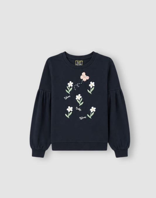 Girls Navy Blue Floral Full Sleeve Sweat Shirt