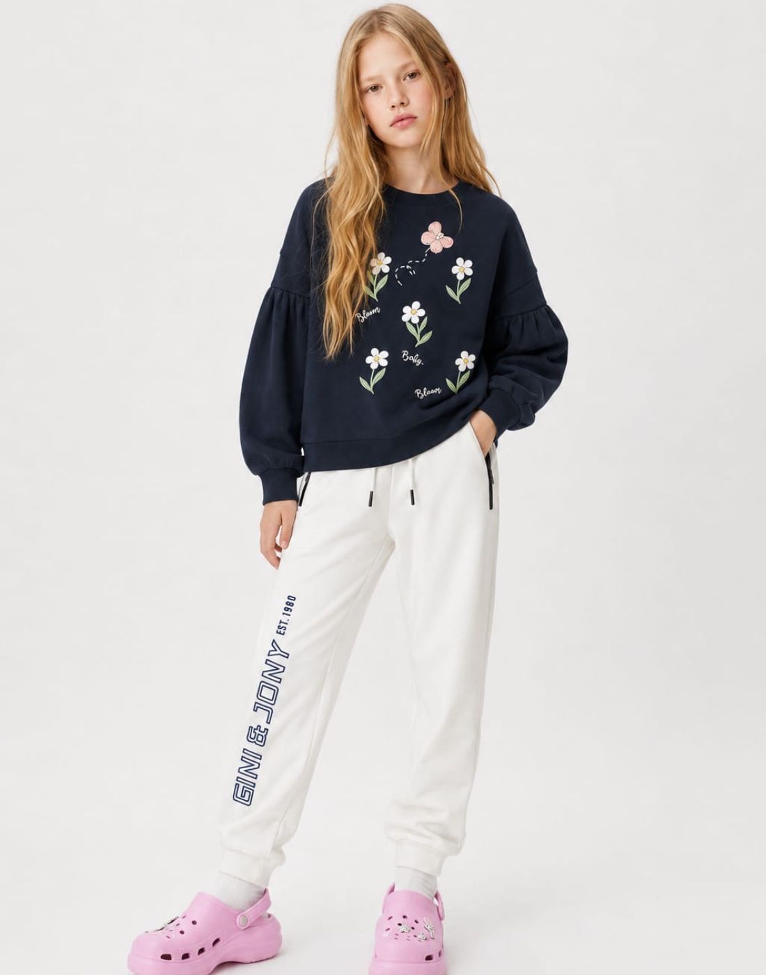 Girls Navy Blue Floral Full Sleeve Sweat Shirt