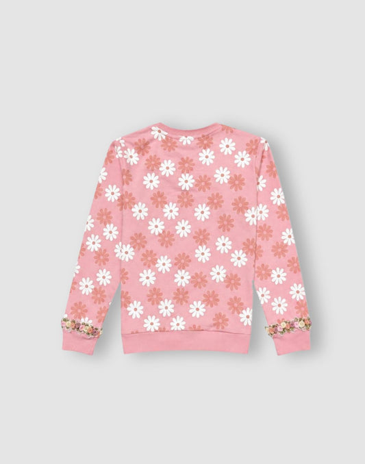 Girls Pink Floral Cotton Sweatshirt