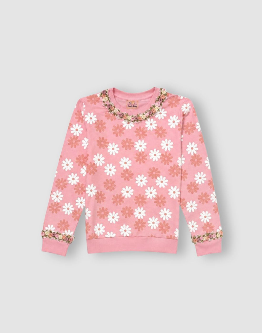 Girls Pink Floral Cotton Sweatshirt