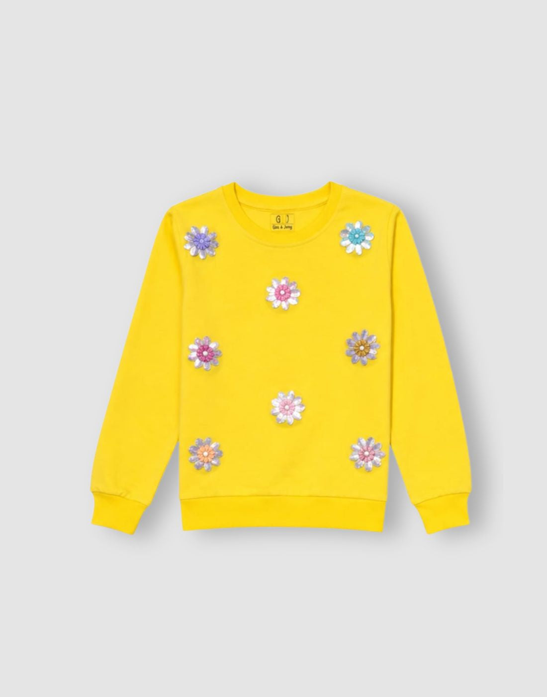 Girls Yellow Sequin Full Sleeve Sweat Shirt