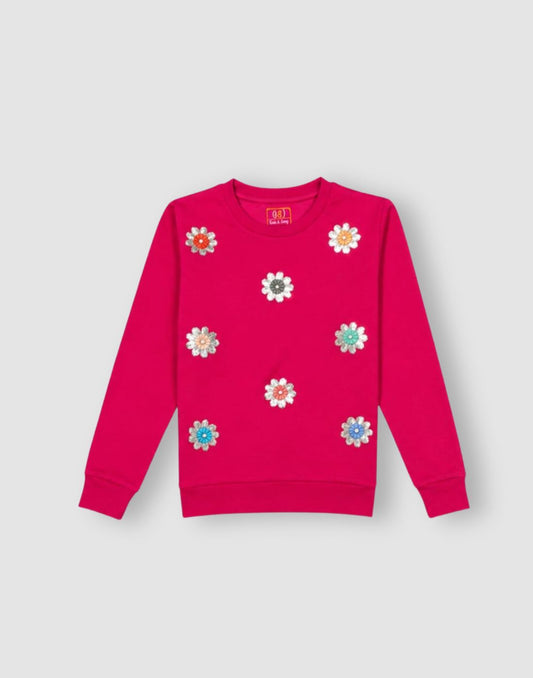 Girls Pink Sequin Full Sleeve Sweat Shirt