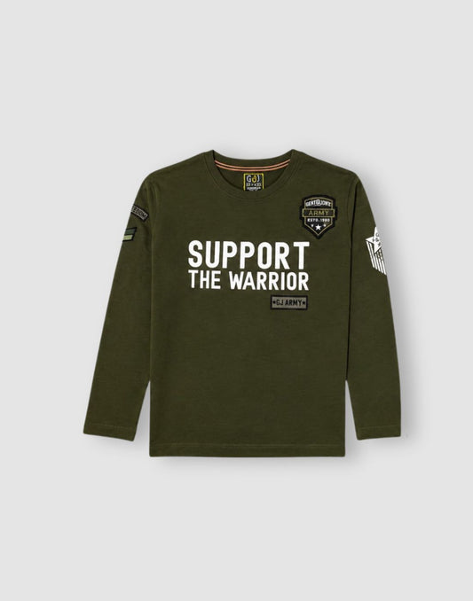 Boys Olive Typographic Print T-Shirts