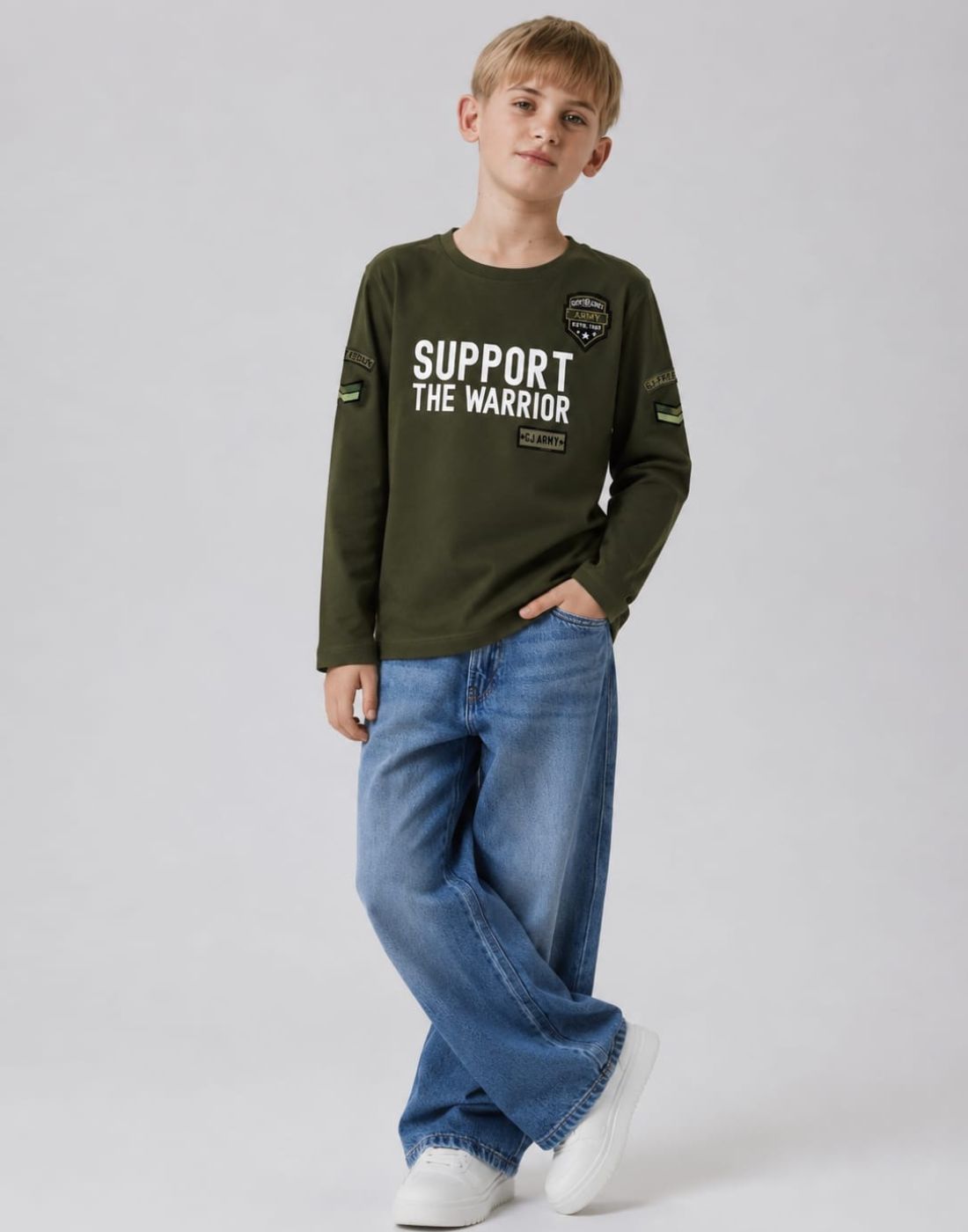 Boys Olive Typographic Print T-Shirts