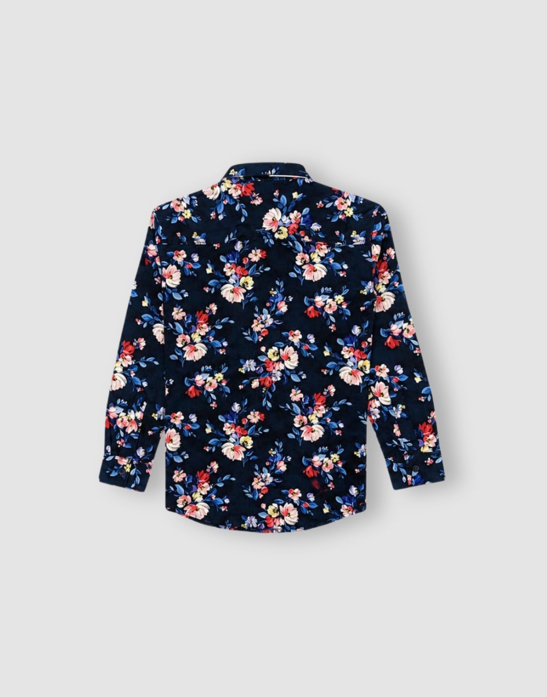 Boys Navy Blue Floral Full Sleeve Shirt