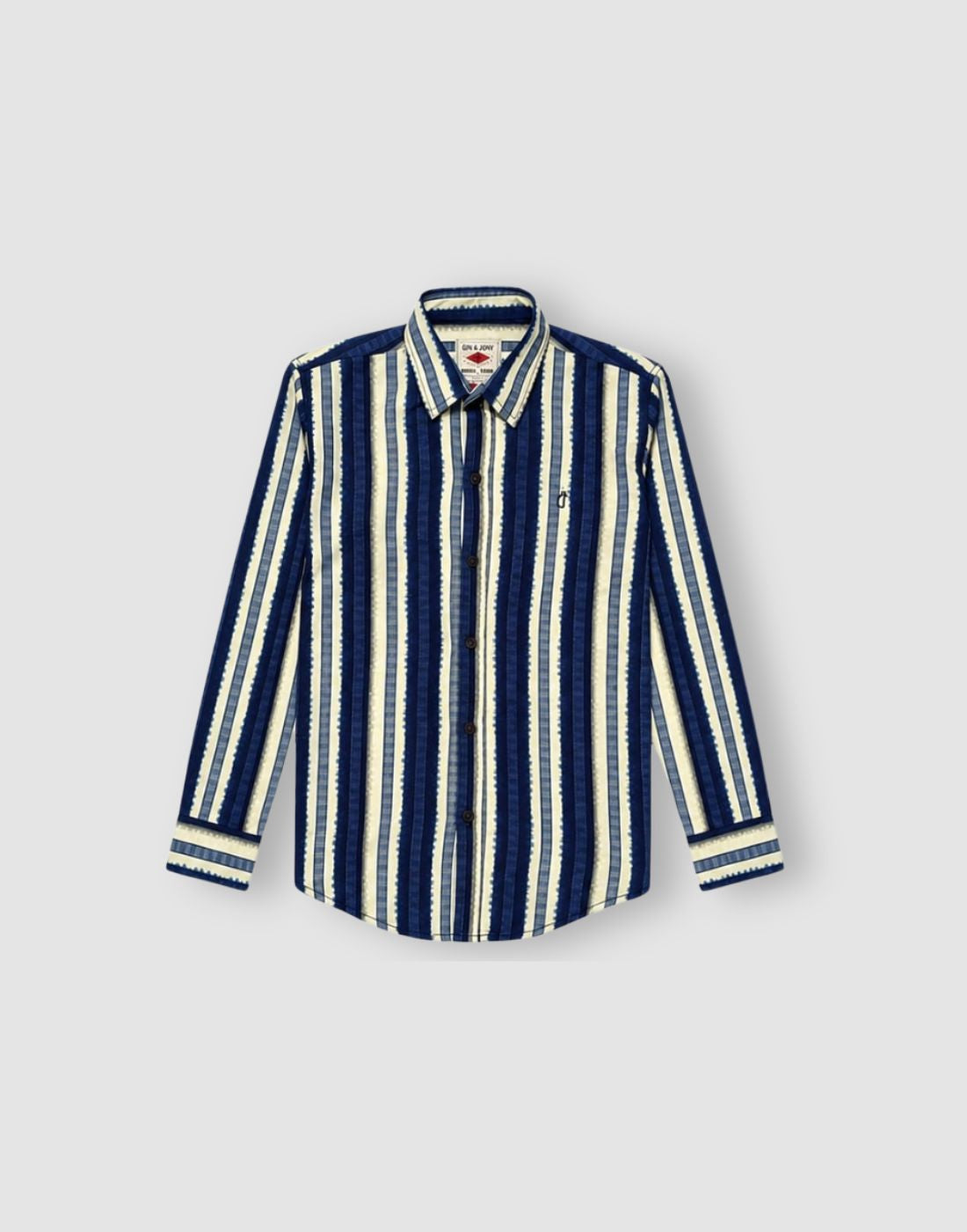 Boys Navy Blue Stripes Full Sleeve Shirt