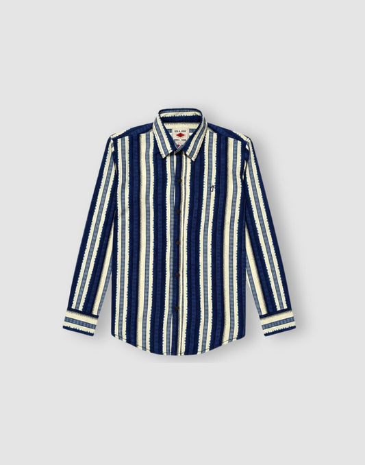 Boys Navy Blue Stripes Full Sleeve Shirt