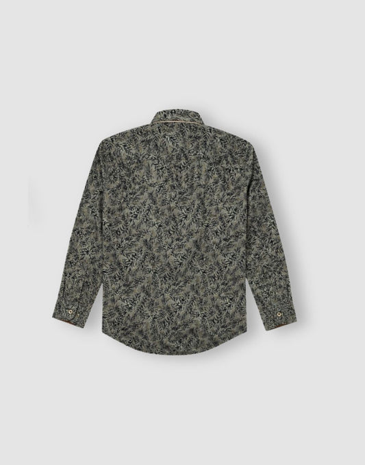 Boys Olive Tropical Print Full Sleeve Shirt