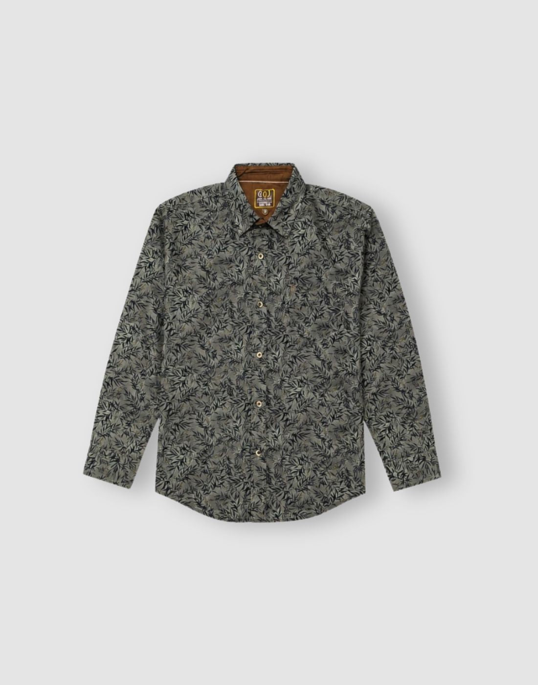 Boys Olive Tropical Print Full Sleeve Shirt