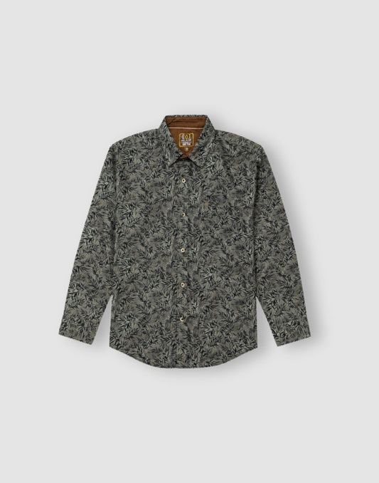 Boys Olive Tropical Print Full Sleeve Shirt