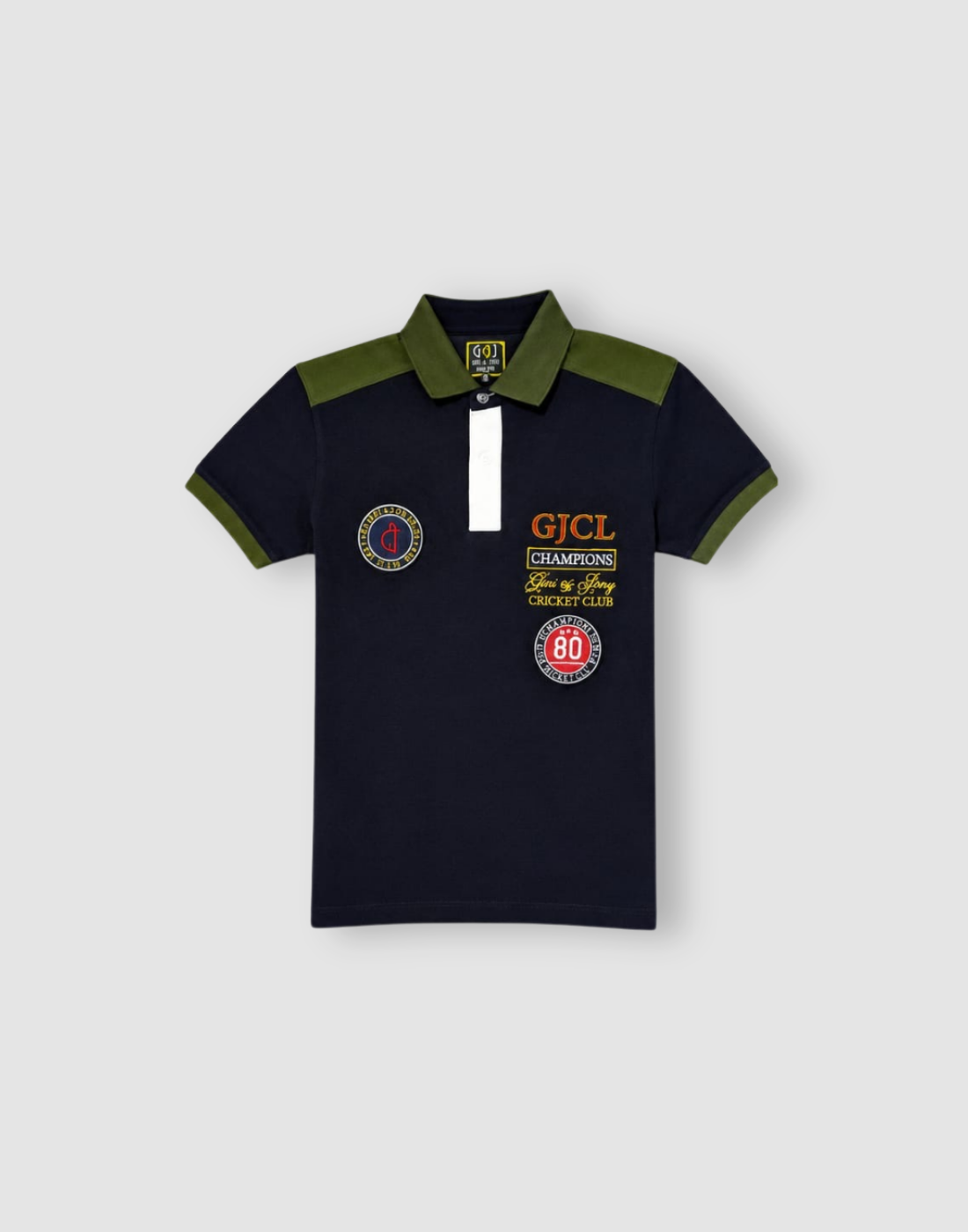 Boys Navy Blue Cotton Color Block Polo T-Shirt
