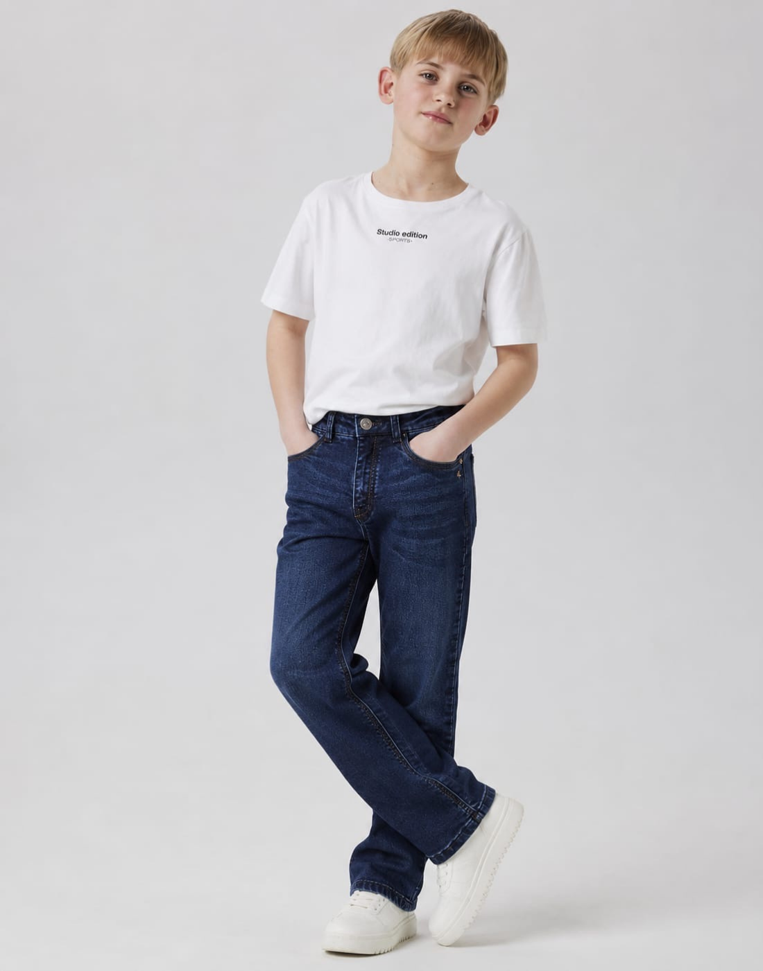 Boys White Straight Fit Fixed Waist Jeans