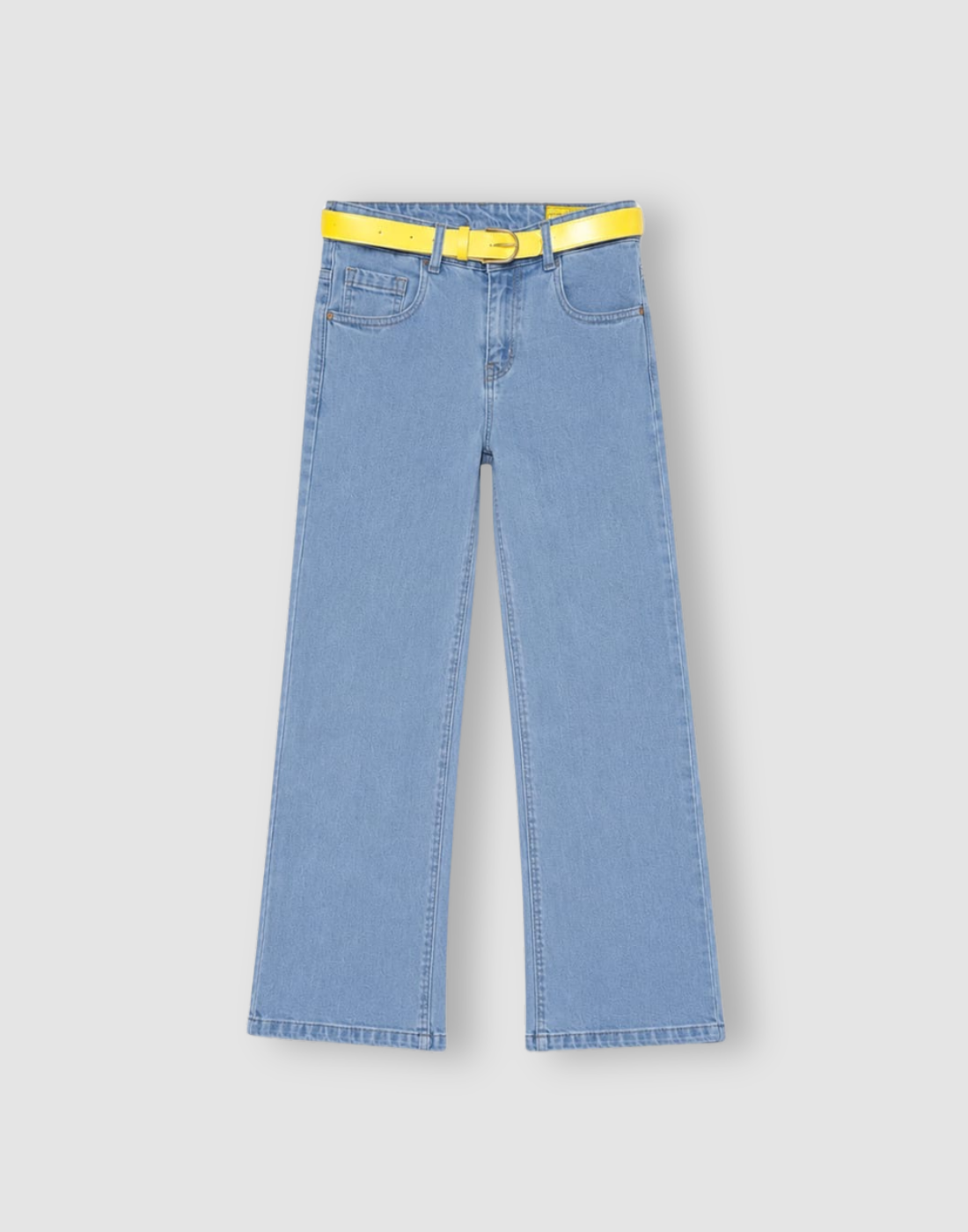 Girls Blue Solid Wide Leg Fixed Waist Jeans