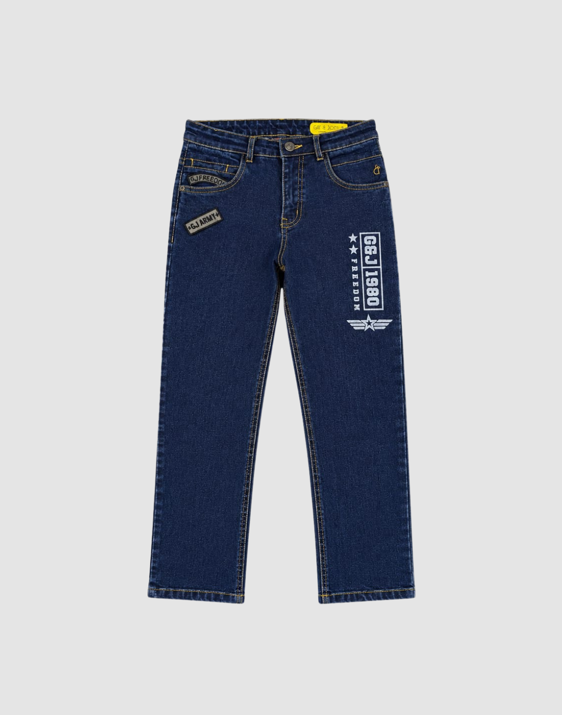 Boys Dark Blue Typographic Print Regular Fit Jeans