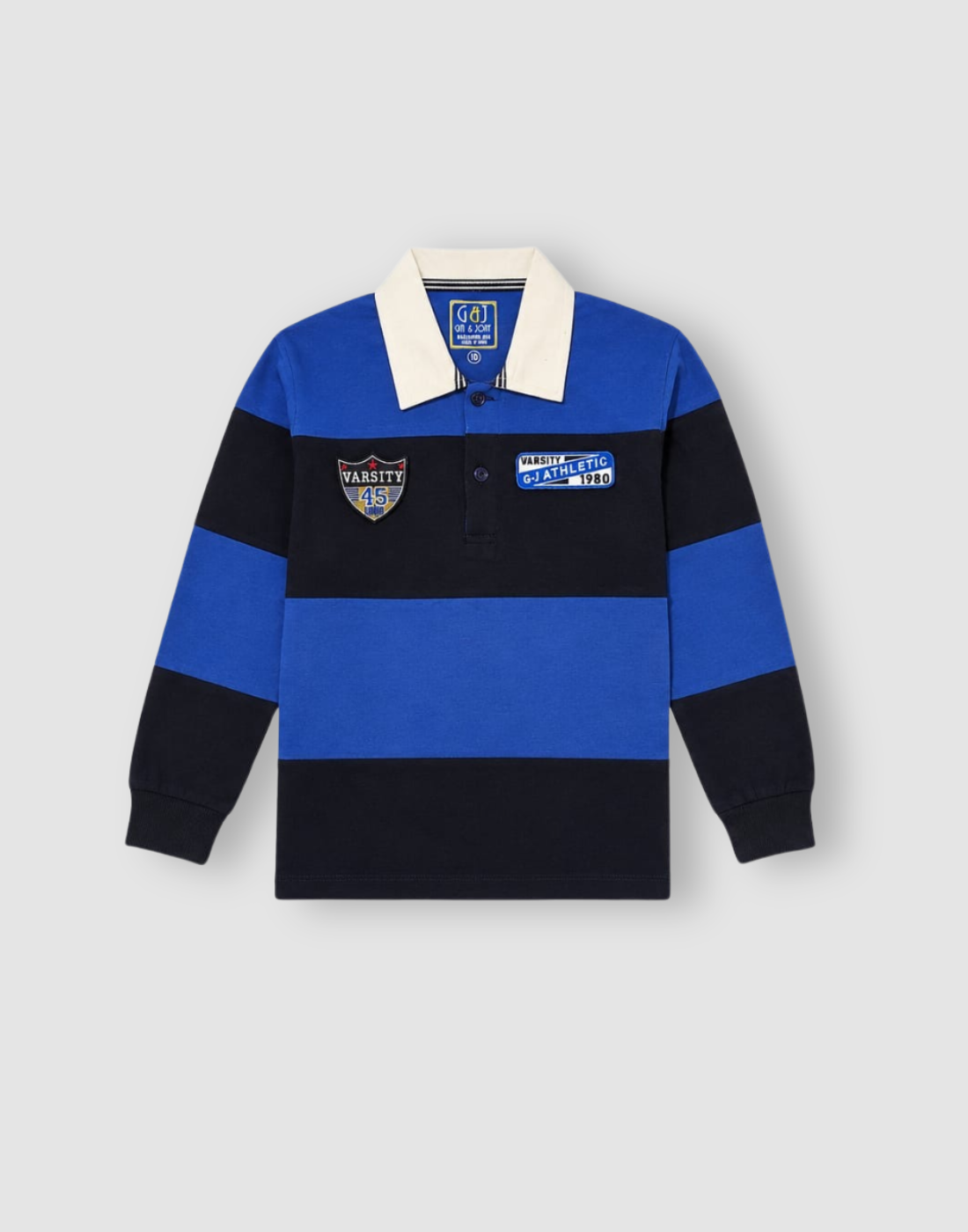 Boys Blue Color Block Full Sleeve Polo T-Shirt
