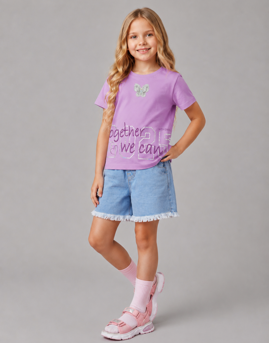 Girls Lavender Cotton Knits Top Half Sleeves