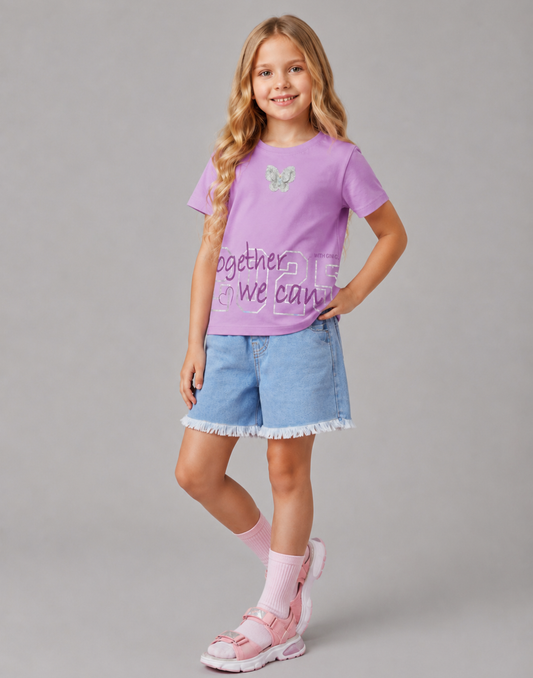 Girls Lavender Cotton Knits Top Half Sleeves