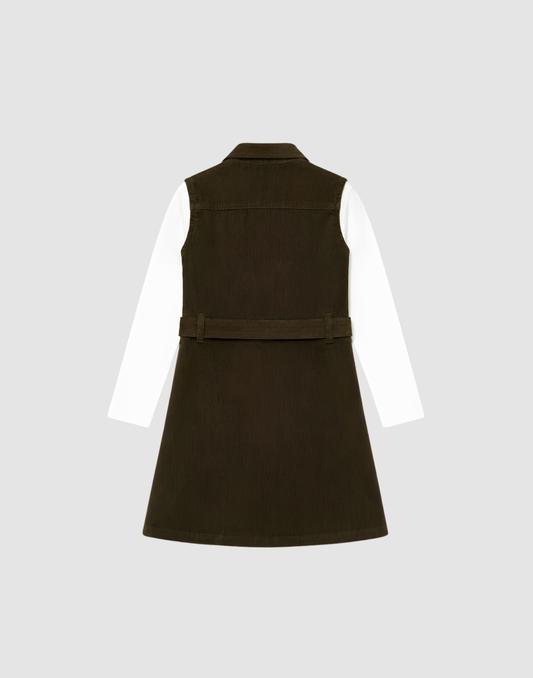 Girls Olive Corduroy Dress Full Sleeves