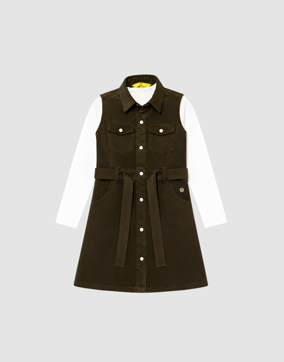 Girls Olive Corduroy Dress Full Sleeves