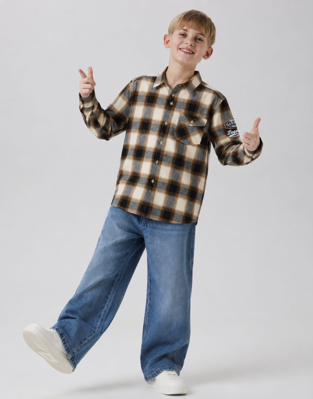 Boys Beige Checks Full Sleeve Shirt