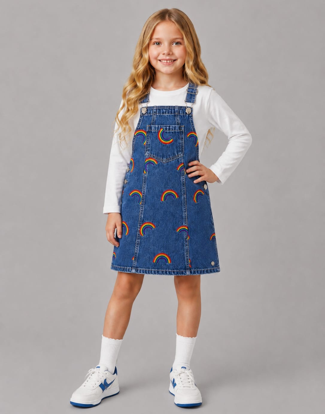 Girls Blue Denim Dungaree Full Sleeves