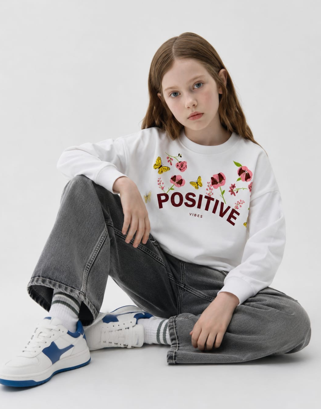 Girls White Graphic Print Sweatshirt