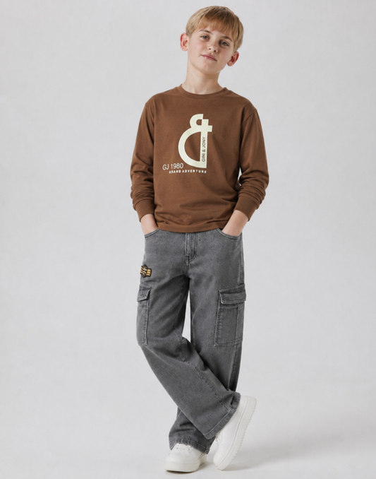 Boys Brown Graphic Print T-Shirts