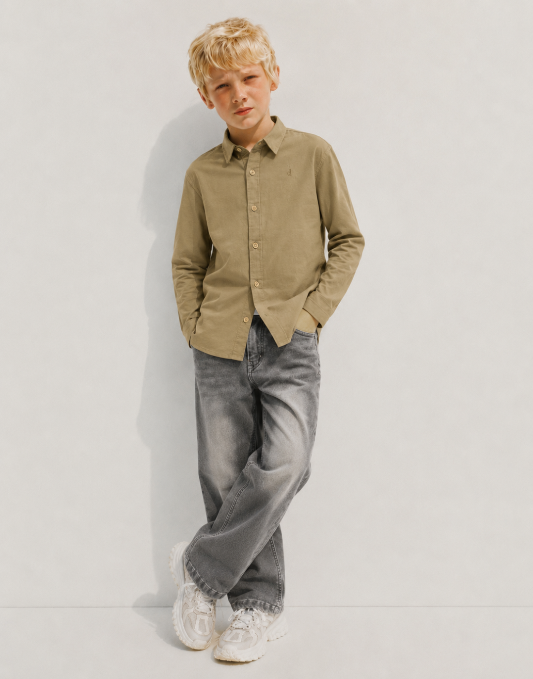 Boys Khaki Solid Full Sleeve Shirt
