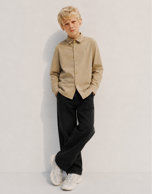 Boys Beige Solid Full Sleeve Shirt