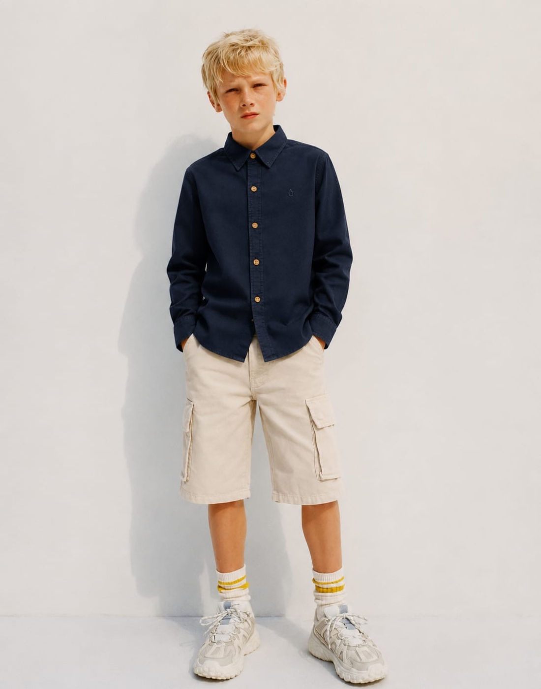 Boys Navy Blue Solid Full Sleeve Shirt