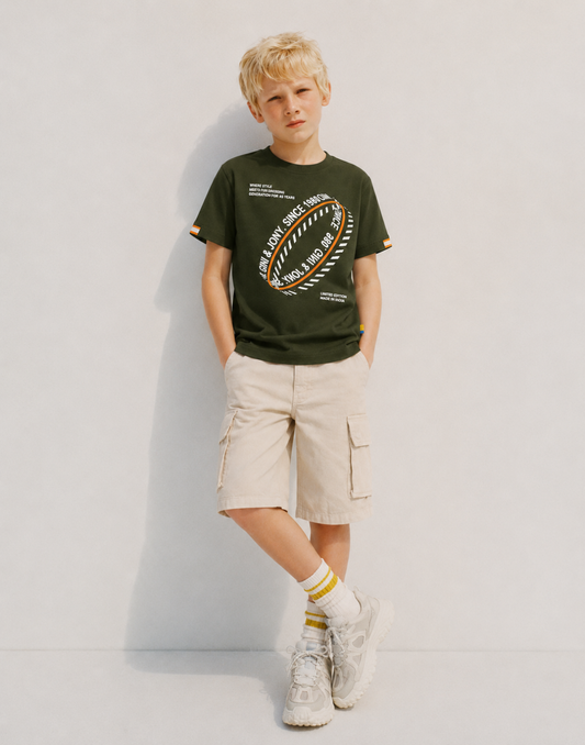 Boys Olive Graphic print T-Shirts