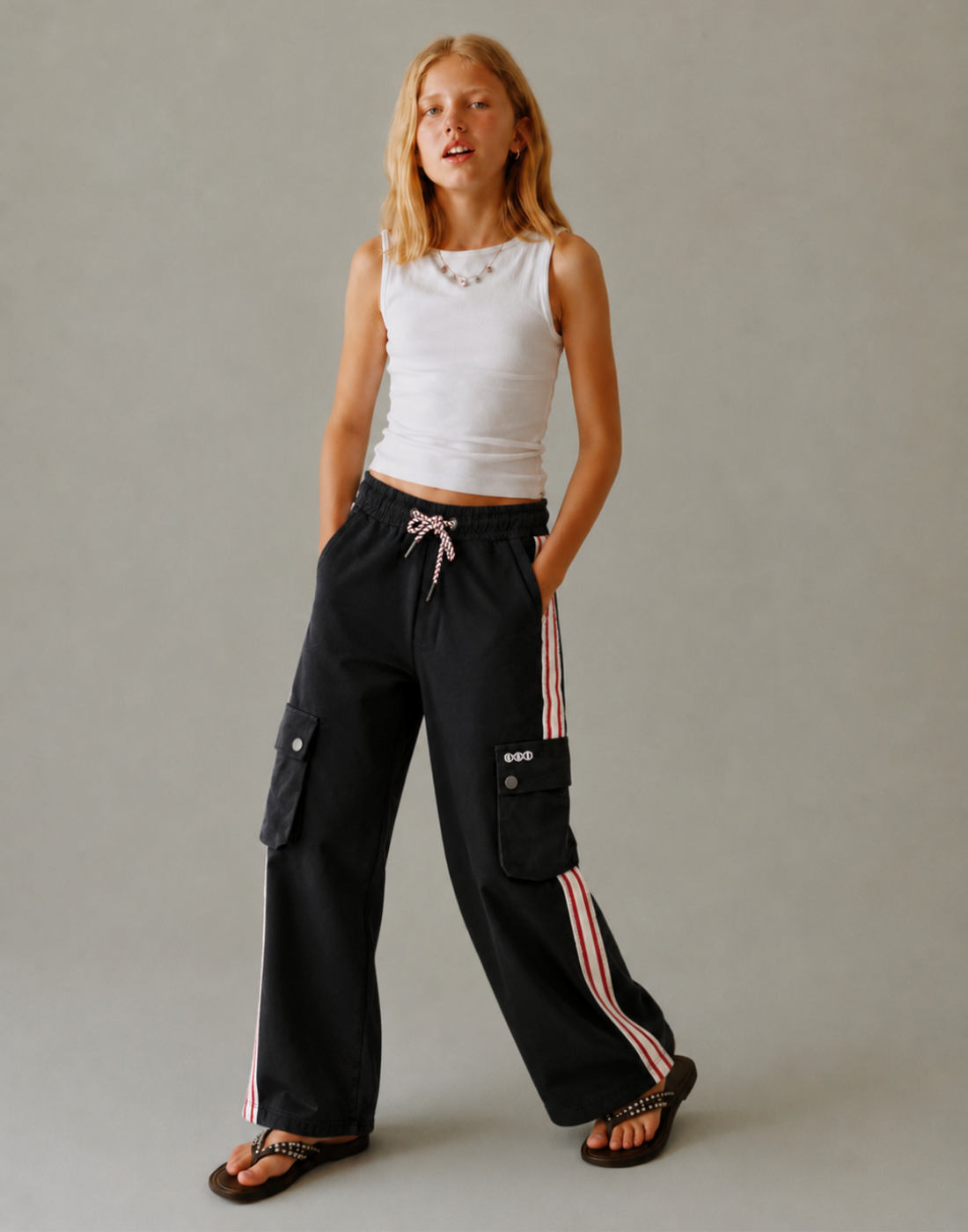 Girls Black Stripes Track Pants
