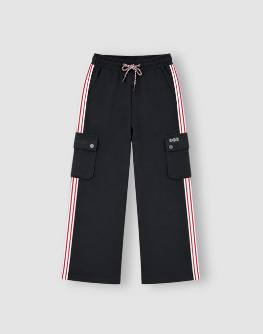 Girls Black Stripes Track Pants