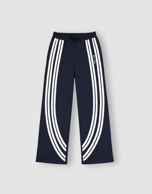 Girls Navy Blue Stripes Track Pants