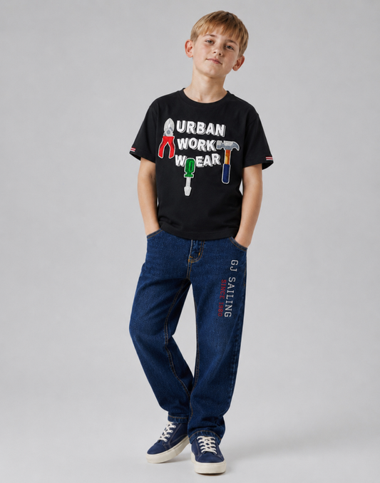 Boys Black Cotton T-Shirt Half Sleeves