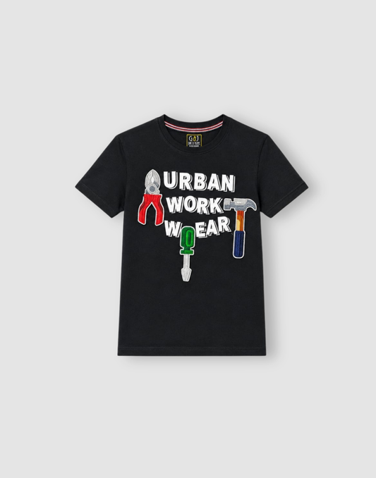 Boys Black Cotton T-Shirt Half Sleeves