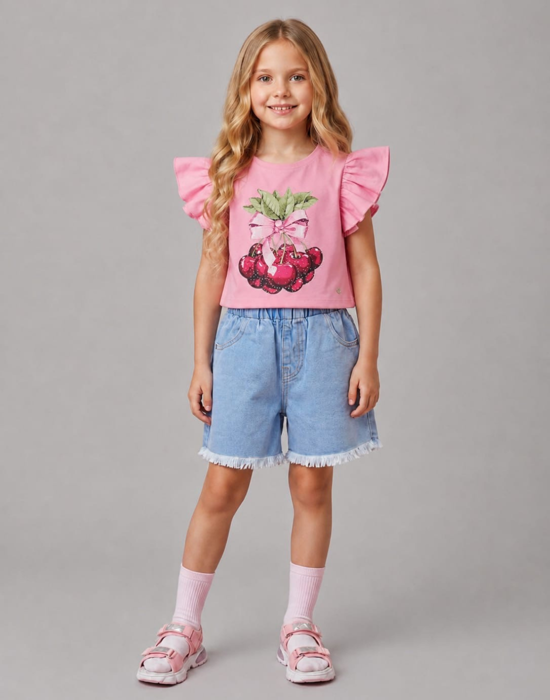 Girls Pink Cotton Knits Top Half Sleeves