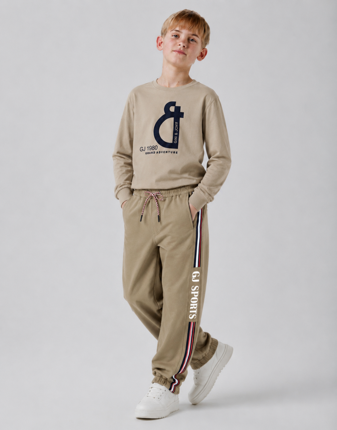 Boys Beige Stripes Track Pants